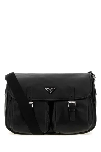 Prada Nappa Leather Shoulder Handbag With Silver-tone Hardware In Black