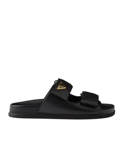 Prada Nappa Leather Slides In Black