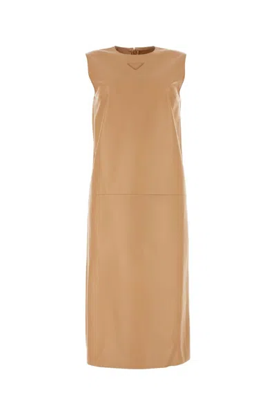 Prada Nappa Leather Slip Dress With Cupro-blend Lining In Pink