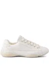Prada Leather Sneakers Crafted Geometric Stitching In White