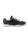 Prada Leather Sneakers With Contrast Stitching And Rubber Sole In Pattern