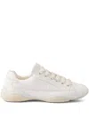 Prada Leather Sneakers Crafted Geometric Stitching In Black