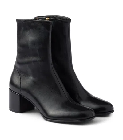 Prada Nappa Leather Stretch Booties Ankle Boots 55 In Black