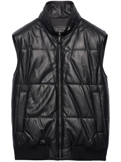Prada Nappa Leather Waistcoat In Black