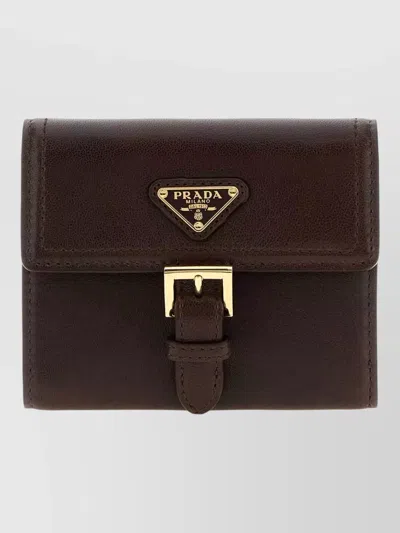 Prada Nappa Leather Wallet Keychain Compact Design In Brown