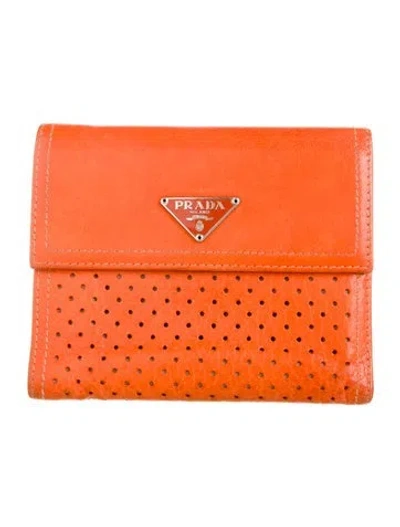 Pre-owned Prada Nappa Leather Wallet In Orange