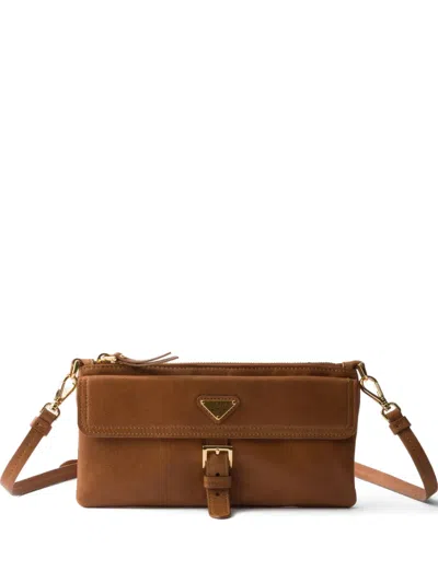 Prada Nappa Leather Wallet With Shoulder Strap In Brown