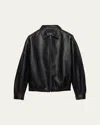 Prada Long-sleeved Leather Jacket In Black