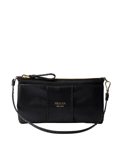 Prada Nappa Leather Zipper Pouch In Black