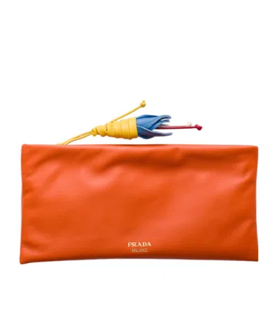Prada Nappa Leather Zipper Pouch In Orange