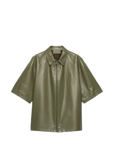 Prada Reissverschlusshemd Aus Nappa-leder In Green