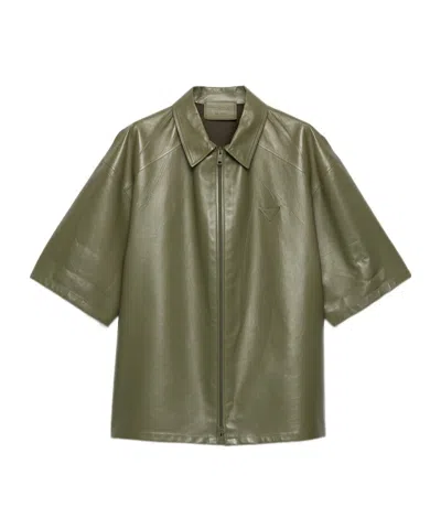 Prada Nappa Leather Zipper Shirt In Green