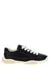 Prada Leather Sneakers With Contrast Stitching And Rubber Sole In Pattern