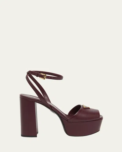 Prada Nappa Triangle Peep-toe Platform Sandals In Brown