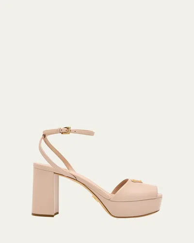 Prada Nappa Triangle Peep-toe Platform Sandals In Pink