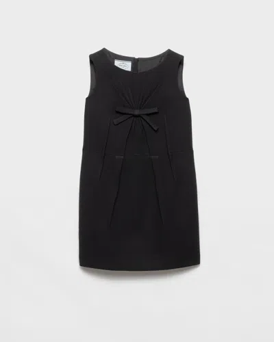 Prada Bow-detail Pleated Mini Dress In Black