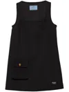 Prada Womens Black Flap-pocket Square-neck Wool Mini Dress In Black