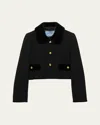 Prada Womens Black Natté Single-breasted Cropped Wool Jacket In F0002 Nero