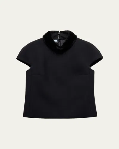 Prada Shearling-trimmed Wool Top In Black