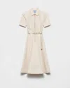 Prada Womens Neutral Logo-belt A-line Cotton Chino Midi Dress In Gray