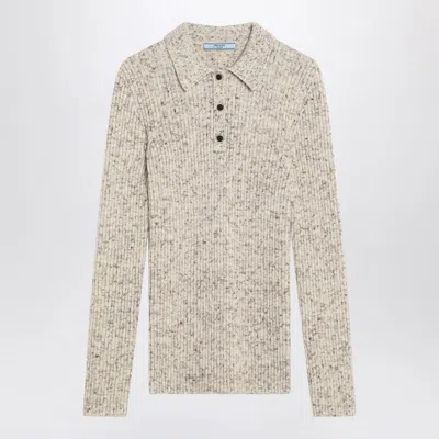 Prada Natural Colour Polo In Wool Blend In Neutral
