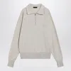 Prada Natural-coloured Cotton Polo With Zip Men In Gray