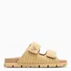 PRADA PRADA NATURAL-COLOURED RAFFIA-EFFECT SLIDE WITH LOGO TRIANGLE WOMEN