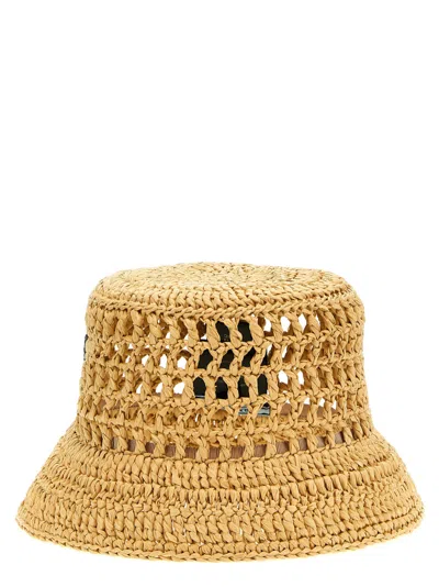 Prada Natural Crochet Logo Bucket Hat