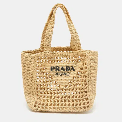 Pre-owned Prada Natural Crochet Small Tote