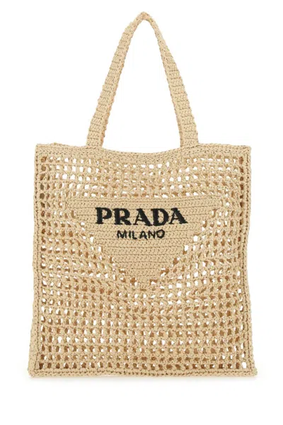Prada Natural Crochet Tote In Brown