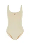 Prada Costume Intero In Nylon Stretch Decorato Donna In Natural