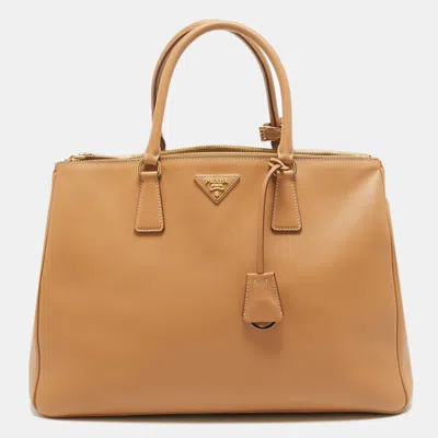 Pre-owned Prada Natural Leather Extra Large Galleria Tote In Brown