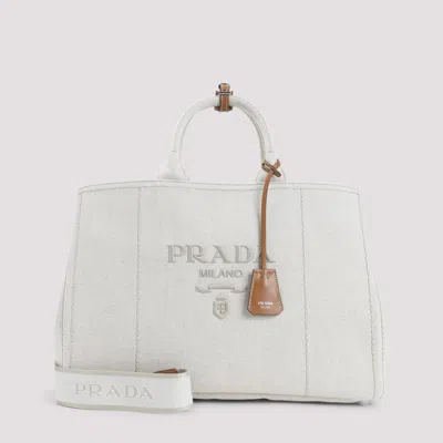 PRADA NATURAL LOGO-EMBROIDERED TOTE BAG