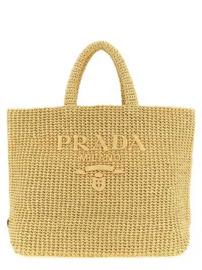 Prada Natural Logo Large Tote In Neutral