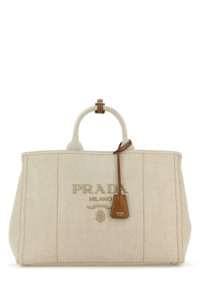 Prada Natural Logo Tote In Brown