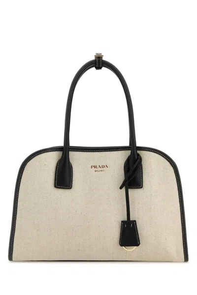 Prada Natural Medium Tote In Brown