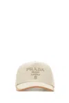 Prada Melange Sand Cotton Blend Baseball Cap In White