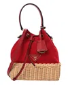 Prada Wicker Canvas Bucket Bag In Red