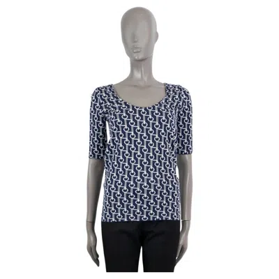 Pre-owned Prada Navy & White Wool Geometric Jacquard Knit Top Shirt 40 S