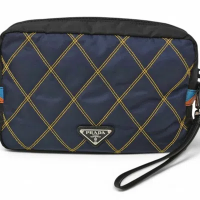 Pre-owned Prada Navy Black Nylon Clutch Bag ()