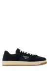 Prada Navy Blue Canvas And Suede Downtown Sneakers In Blue