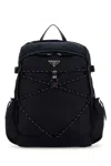 Prada Navy Blue Canvas Backpack In Blue