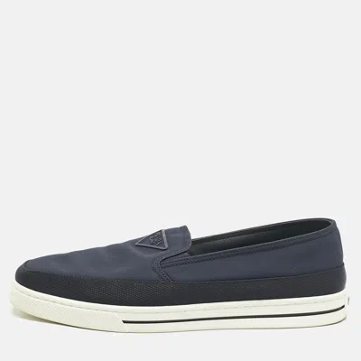 Pre-owned Prada Navy Blue Canvas Low Top Sneakers Size 42.5