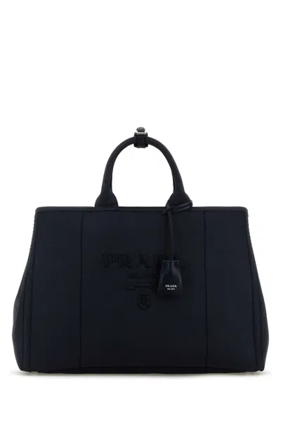 PRADA NAVY BLUE CANVAS SHOPPING BAG