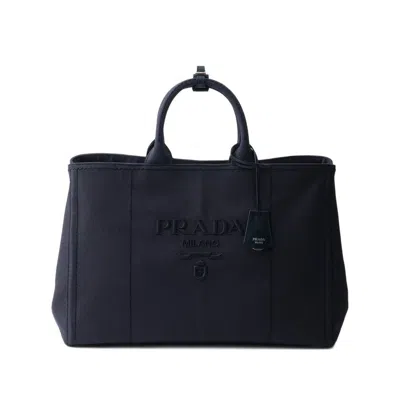 Prada Navy Blue Canvas Shopping Bag In Neutral