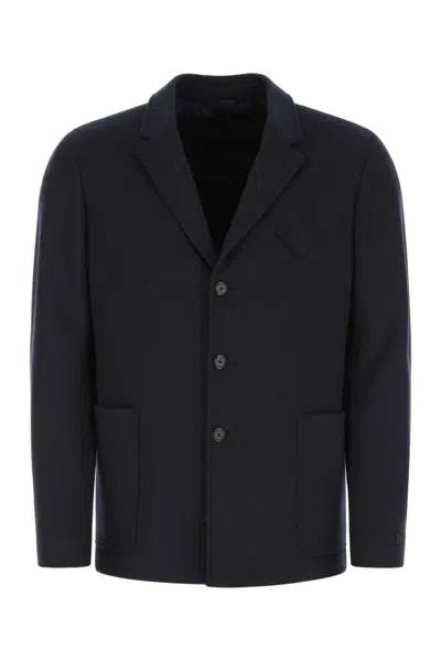 Prada Navy Blue Cashmere And Wool Blend Blazer
