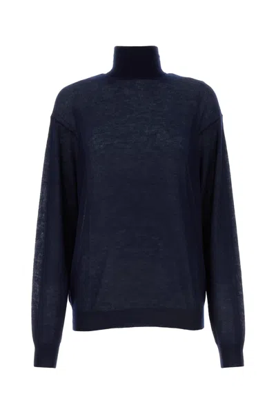 PRADA NAVY BLUE CASHMERE SEE-THROUGH SWEATER