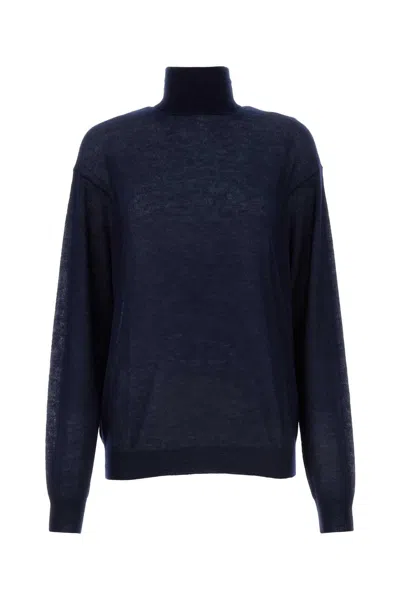 PRADA PRADA NAVY BLUE CASHMERE SEE-THROUGH SWEATER