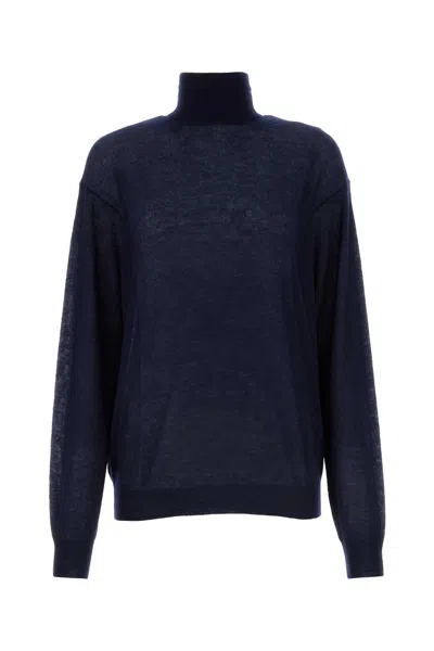PRADA NAVY BLUE CASHMERE SEE-THROUGH SWEATER