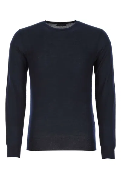 Prada Navy Blue Cashmere Sweater In Metallic